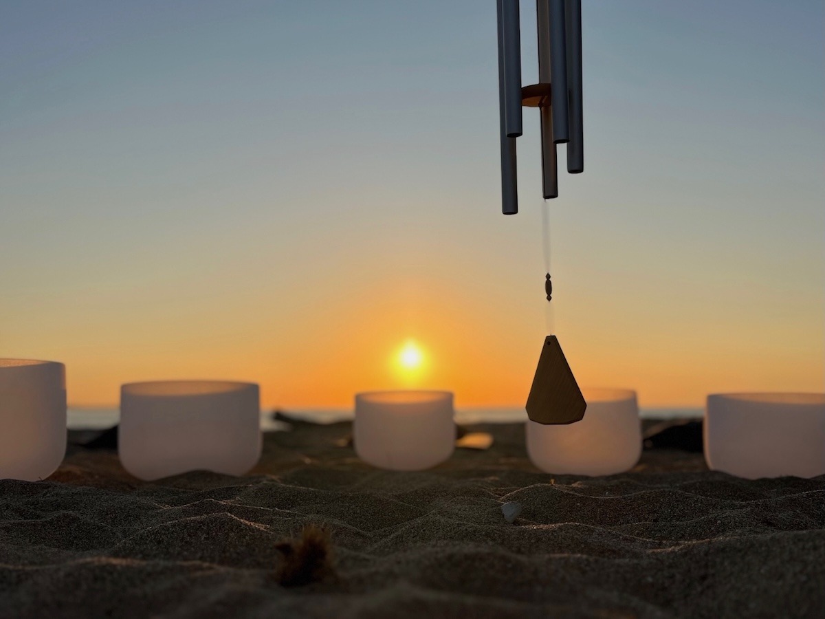 Crystal singing bowls used for Sunset Sound Healing in Greece on a Cycladic island